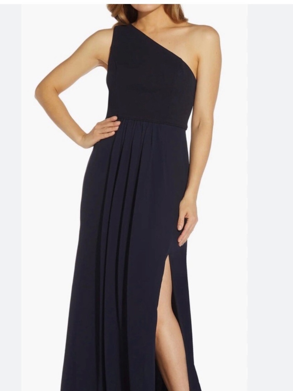 Adrianna Papell Navy One-Shoulder Maxi Dress